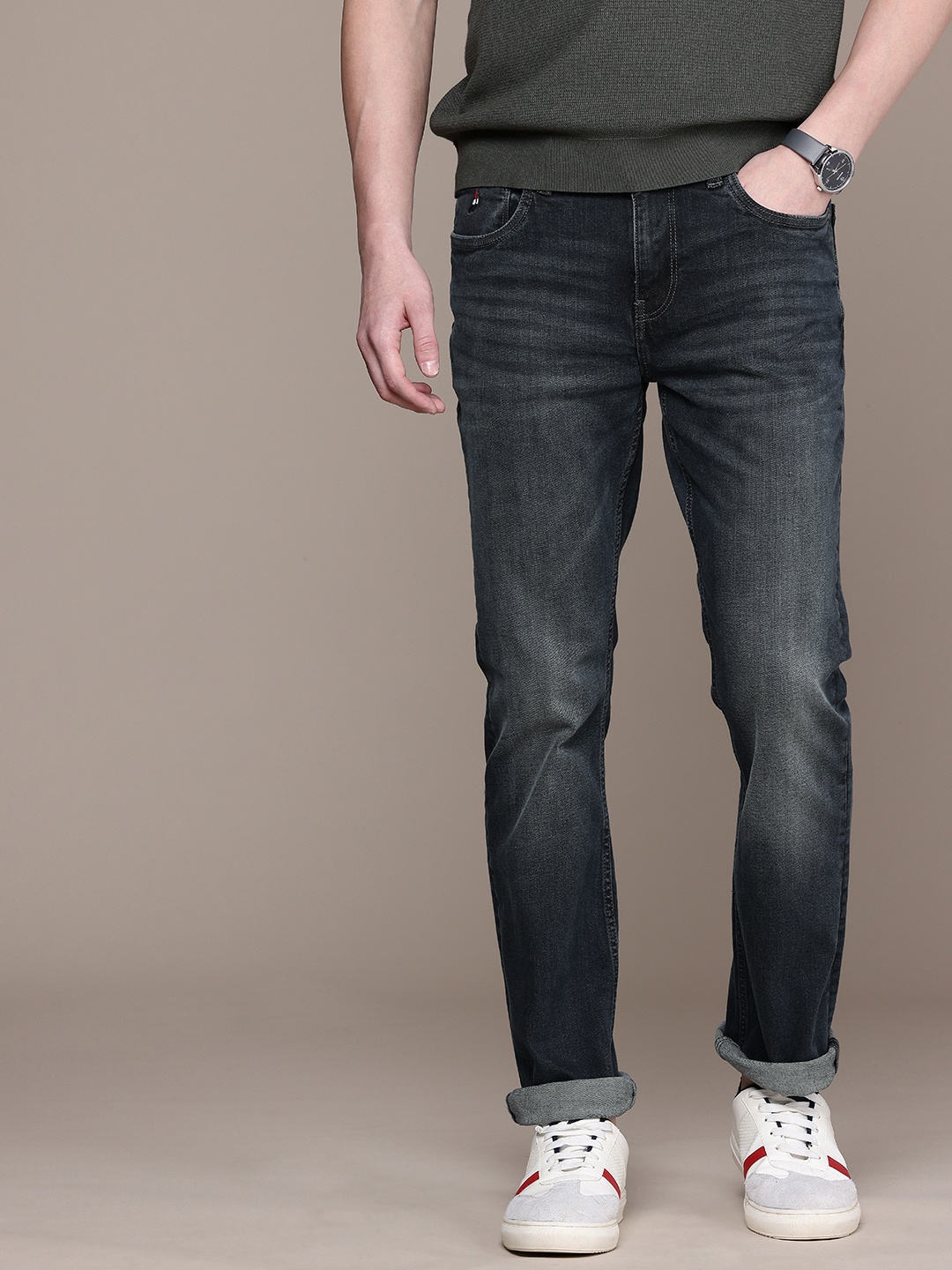 

Nautica Men Straight Fit Heavy Fade Stretchable Jeans, Charcoal