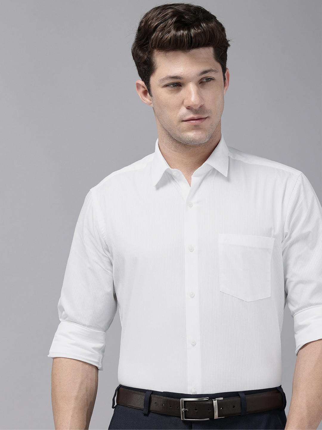 

Arrow Manhattan Slim Fit Self Striped Pure Cotton Formal Shirt, White