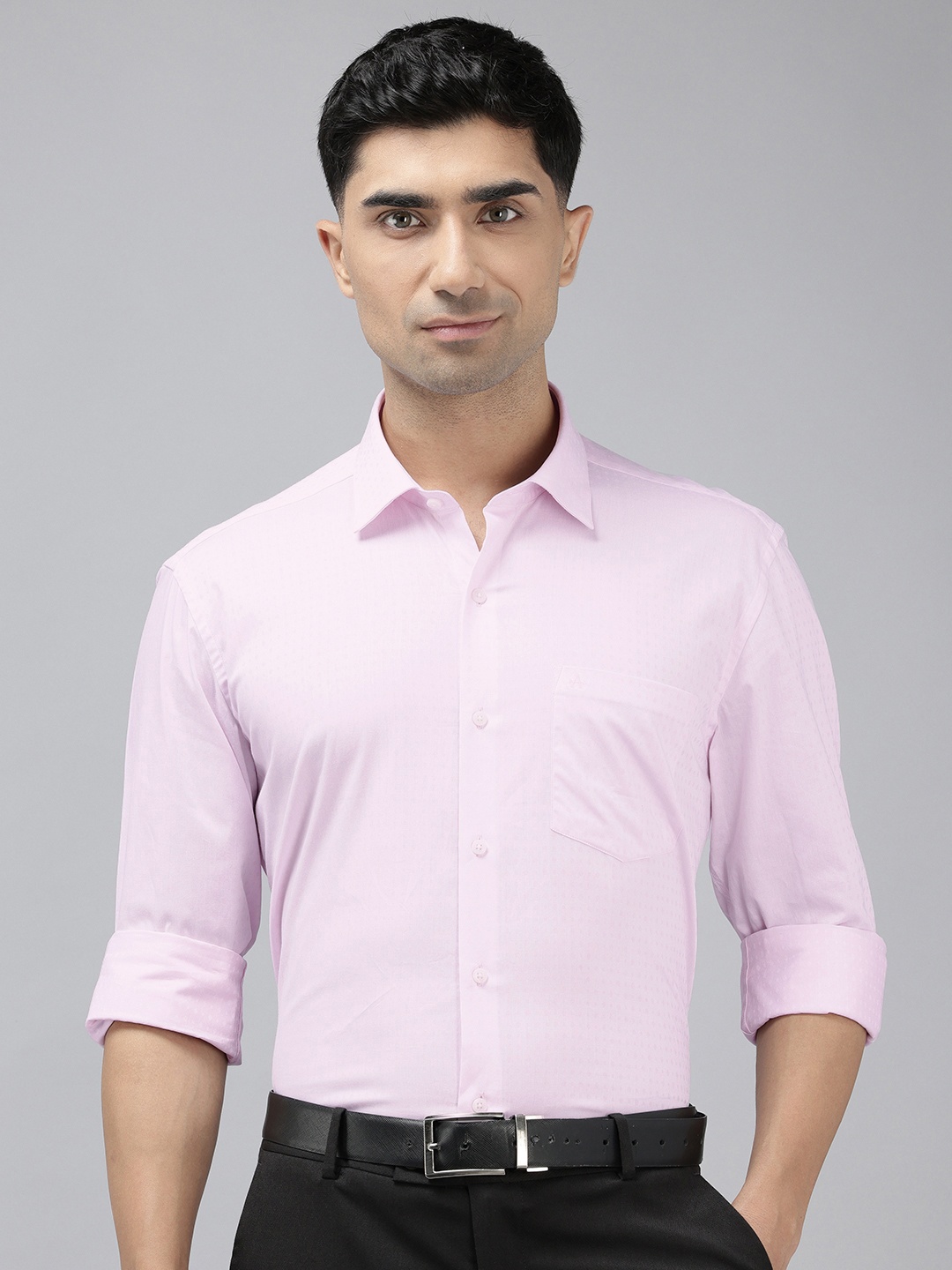 

Arrow Pure Cotton Self Design Manhattan Slim Fit Textured Formal Shirt, Pink