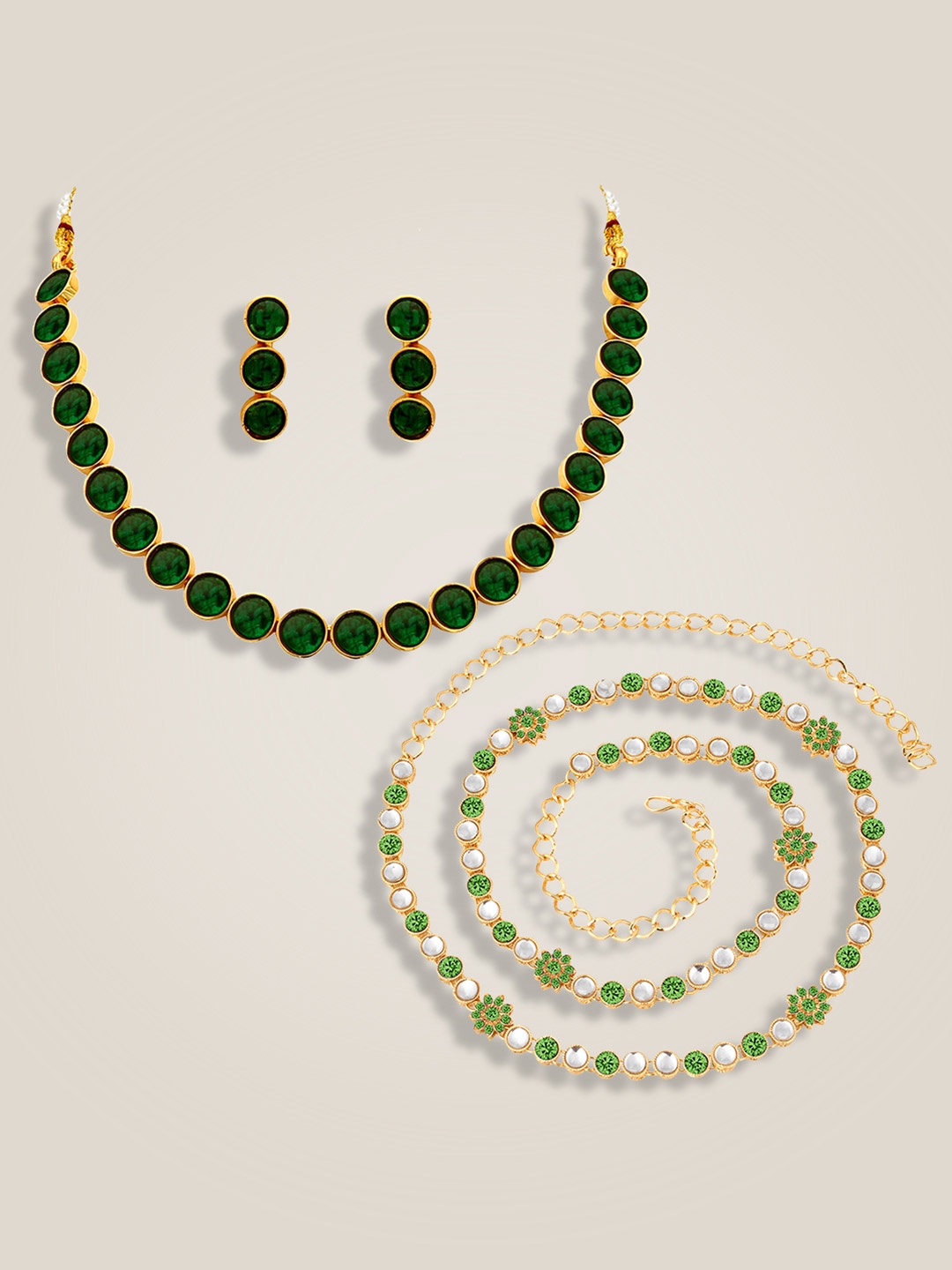 

Peora Gold-Plated Artificial Stones Studded and Beaded Jewellery Set