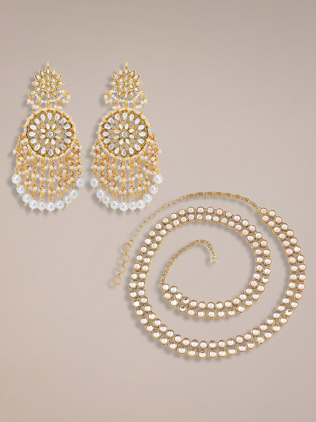 

Peora Gold Plated Kundan Stone Studded & Pearls Beaded Jewellery Set