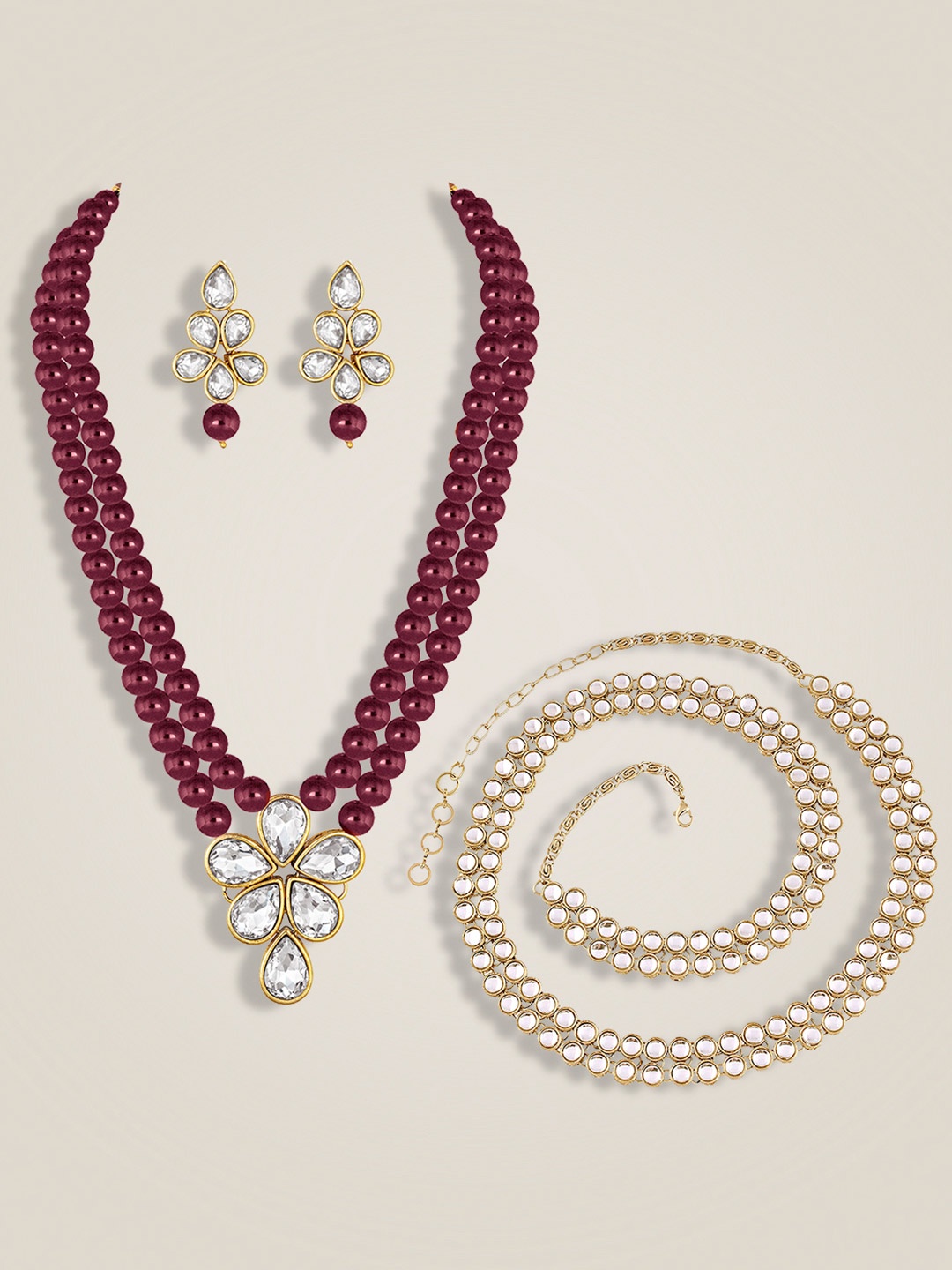 

Peora Gold-Plated Artificial Stones Studded and Beaded Jewellery Set