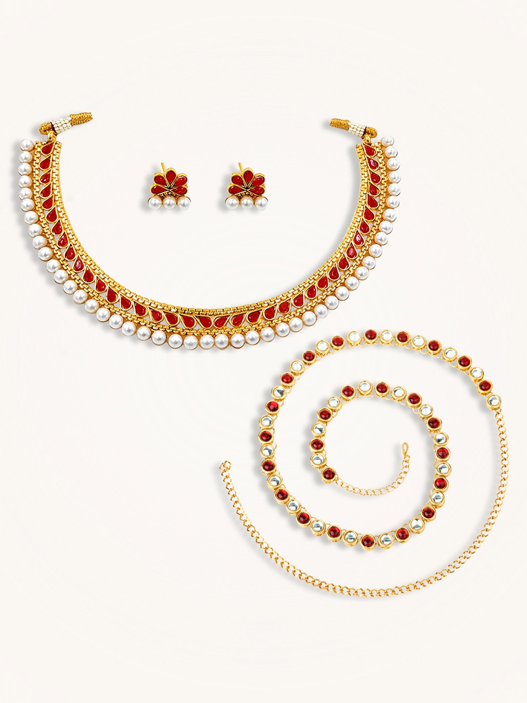 

Peora Gold Plated Stones Studded & Beaded Jewellery Set
