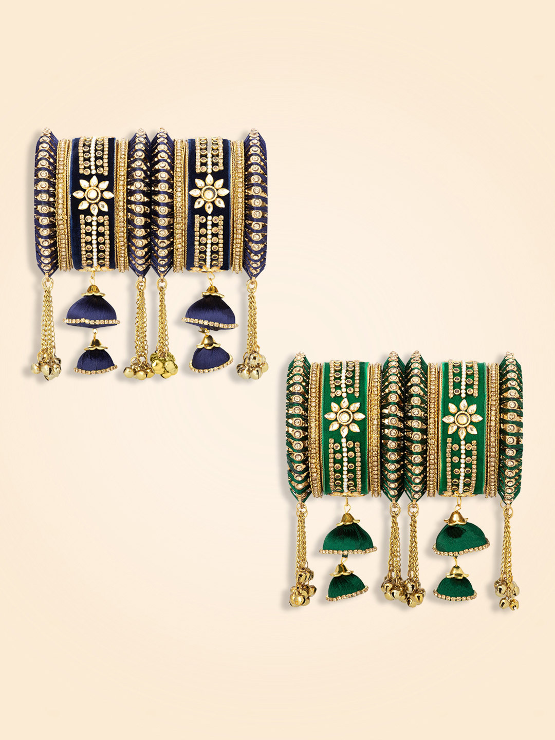 

Peora Set Of 4 Gold Plated Kundan Stone Studded Bangles