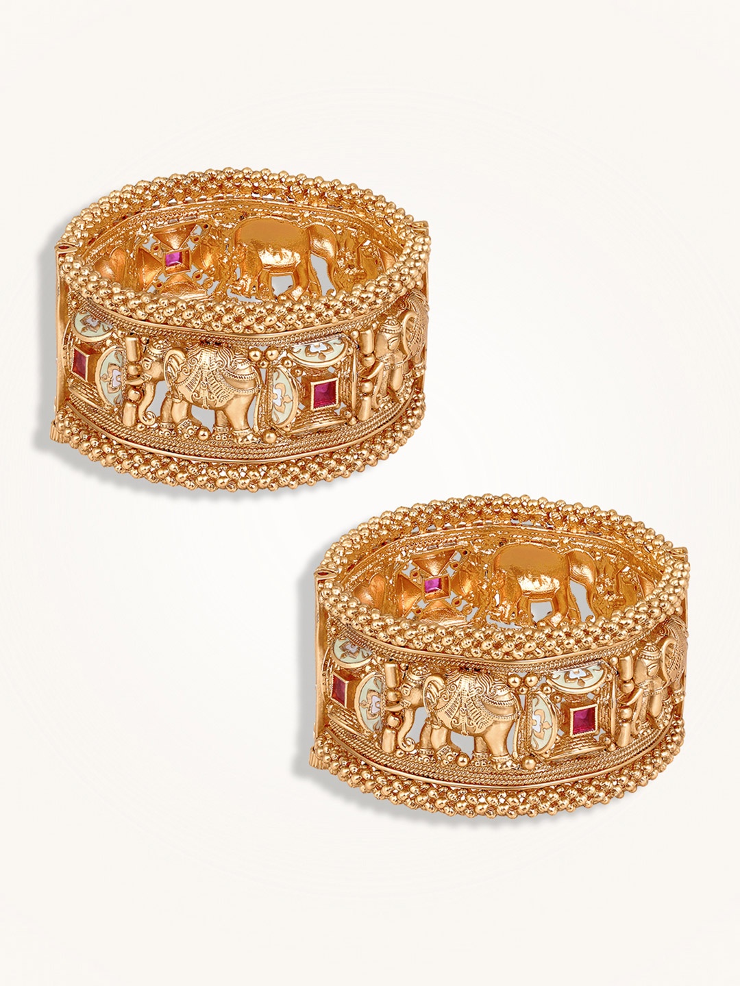 

Peora Set Of 2 Gold Plated Stone Studded Kada Bangles