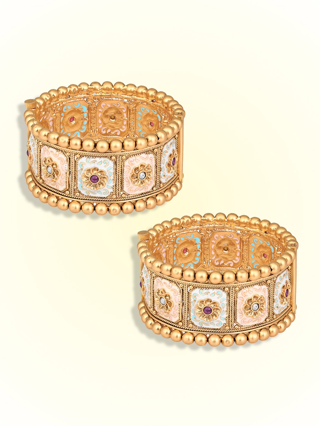 

Peora Set Of 2 Gold Plated Stones Studded Meenakari Bangles