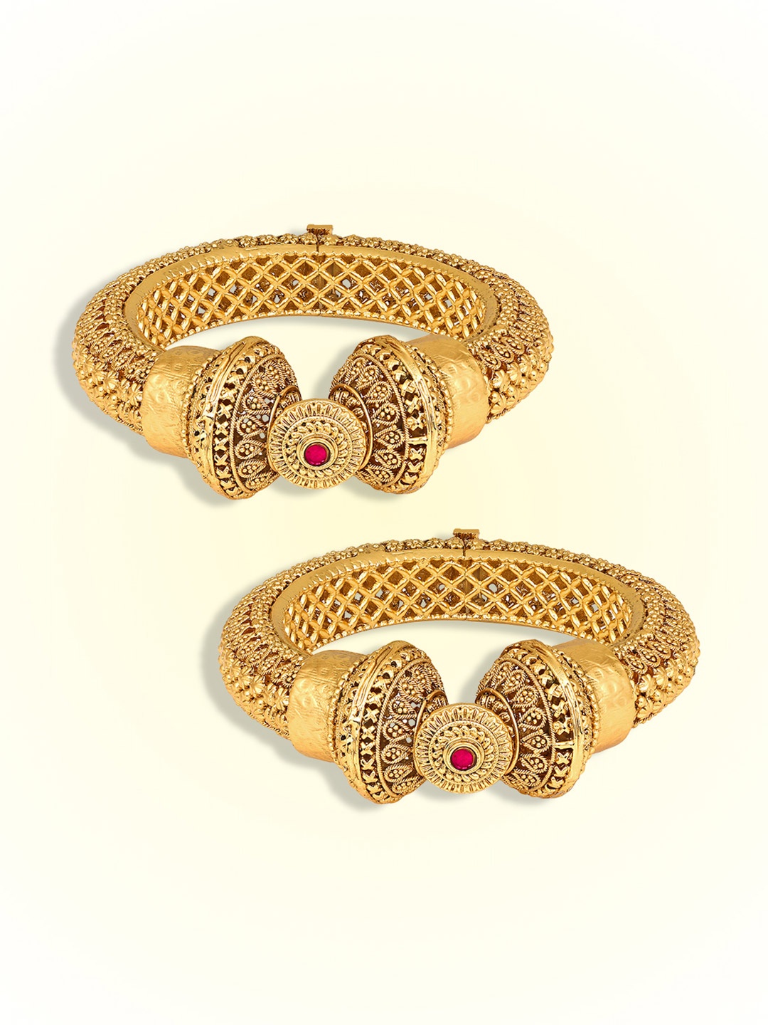 

Peora Set Of 2 Gold Plated Stones Studded Kada Bangles