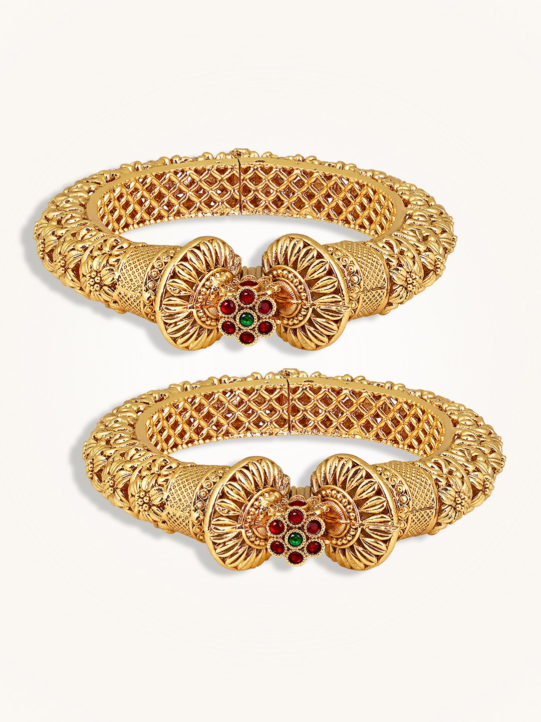 

Peora Set Of 2 Gold Plated Stones Studded Kada Bangles