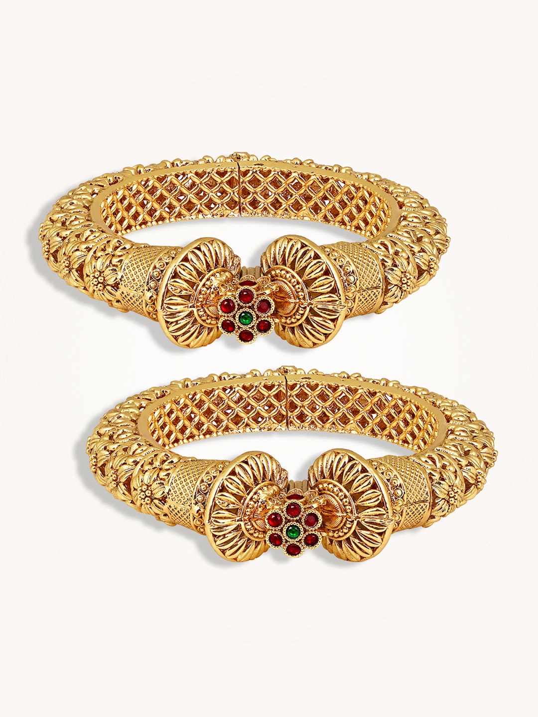 

Peora Set Of 2 Gold Plated Stones Studded Openable Gokhru Kada Bangles