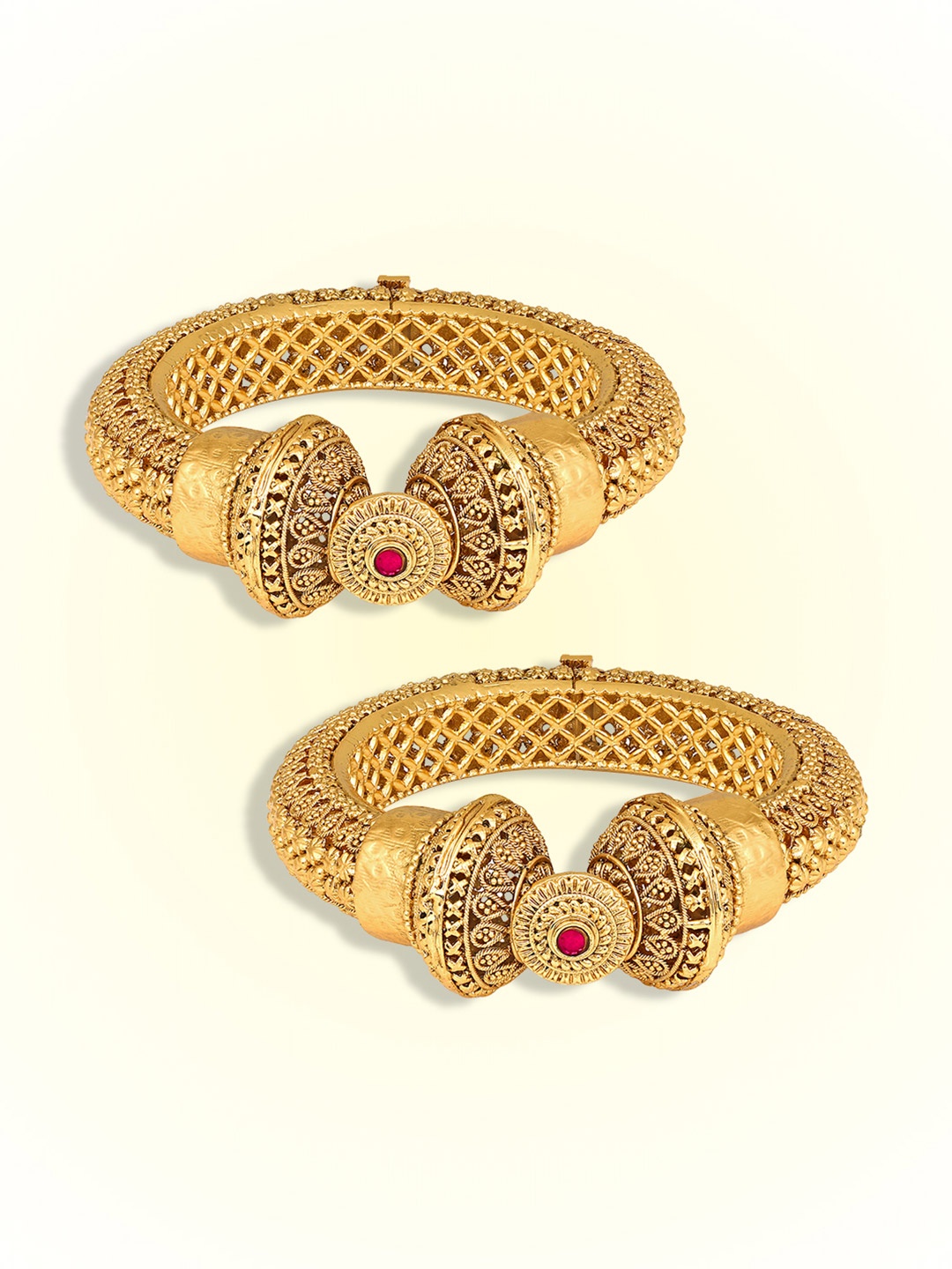 

Peora Set Of 2 Gold Plated Stones Studded Bangles