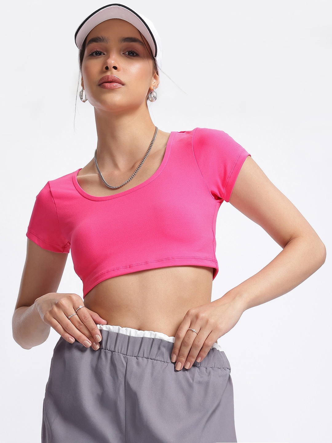 

glitchez Scoop Neck Crop Top, Pink