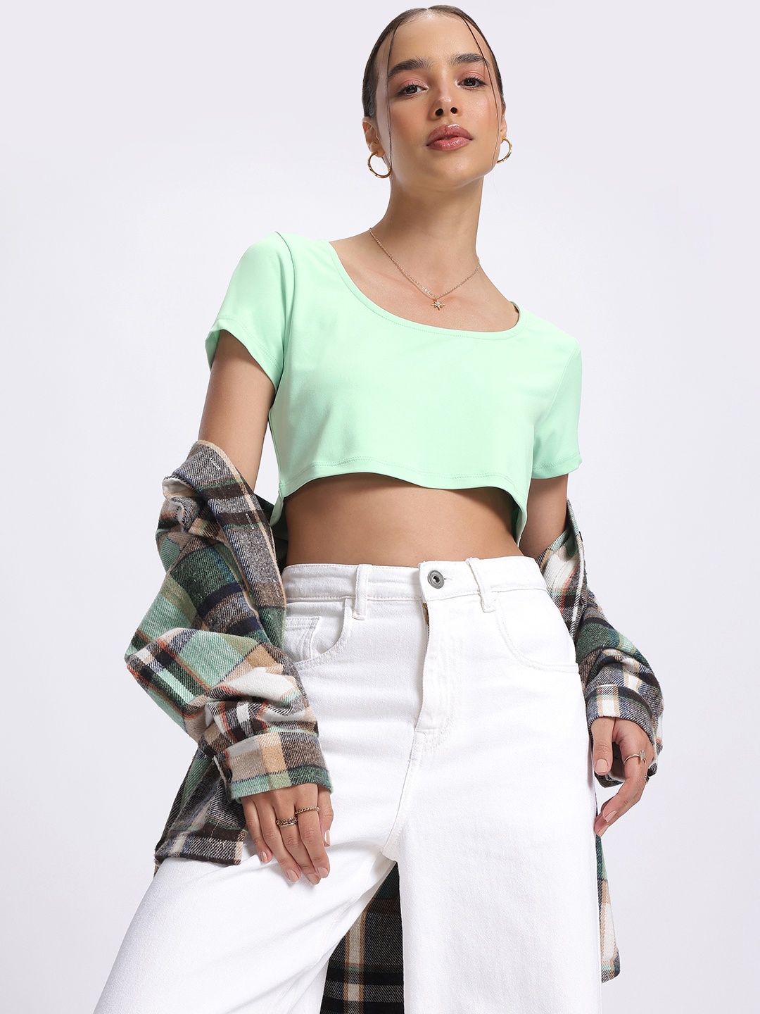 

glitchez Scoop Neck Crop Top, Green