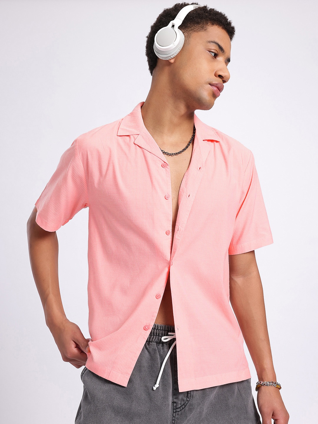 

glitchez Easy Stripes Striped Relaxed Shirt, Pink