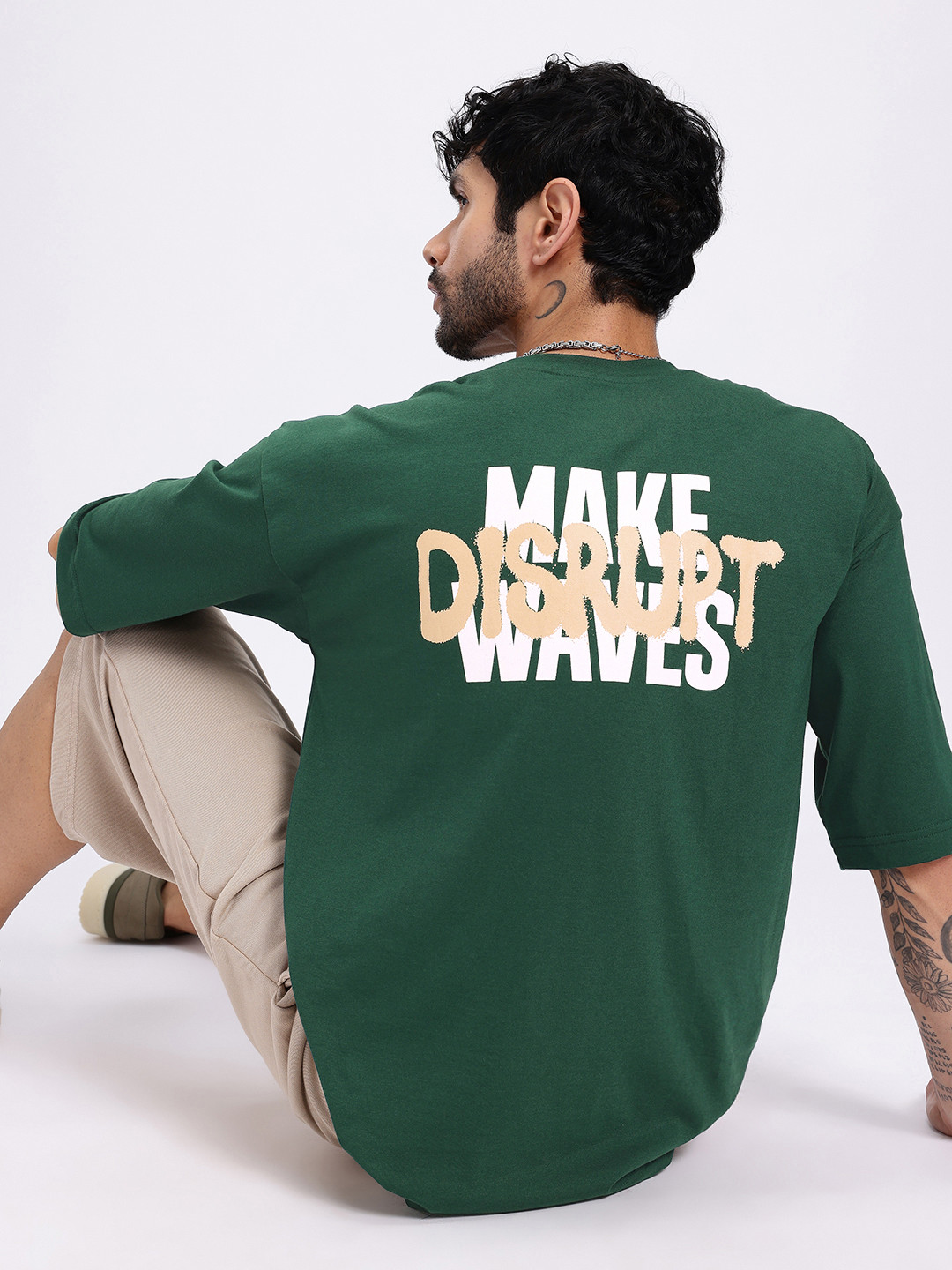 

glitchez Oversize Edge Typo Print T-shirt, Green