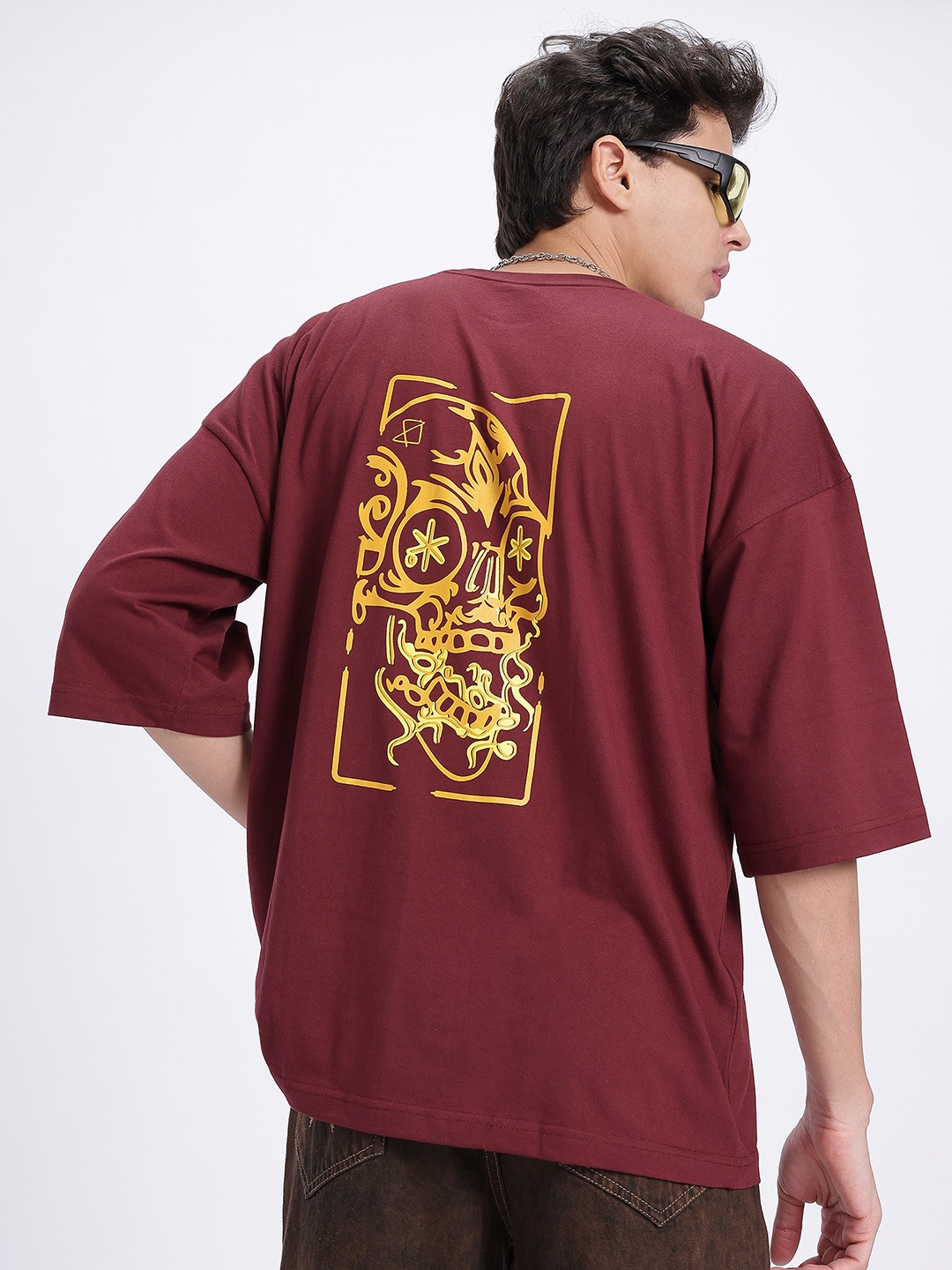 

glitchez Graphic Printed Loose Fit T-shirt, Maroon