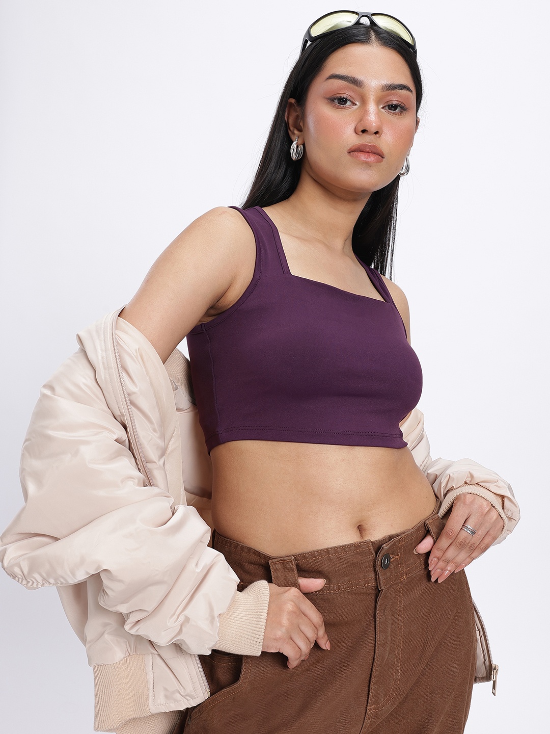 

glitchez Sleek & Snatched Fitted Crop Top, Purple