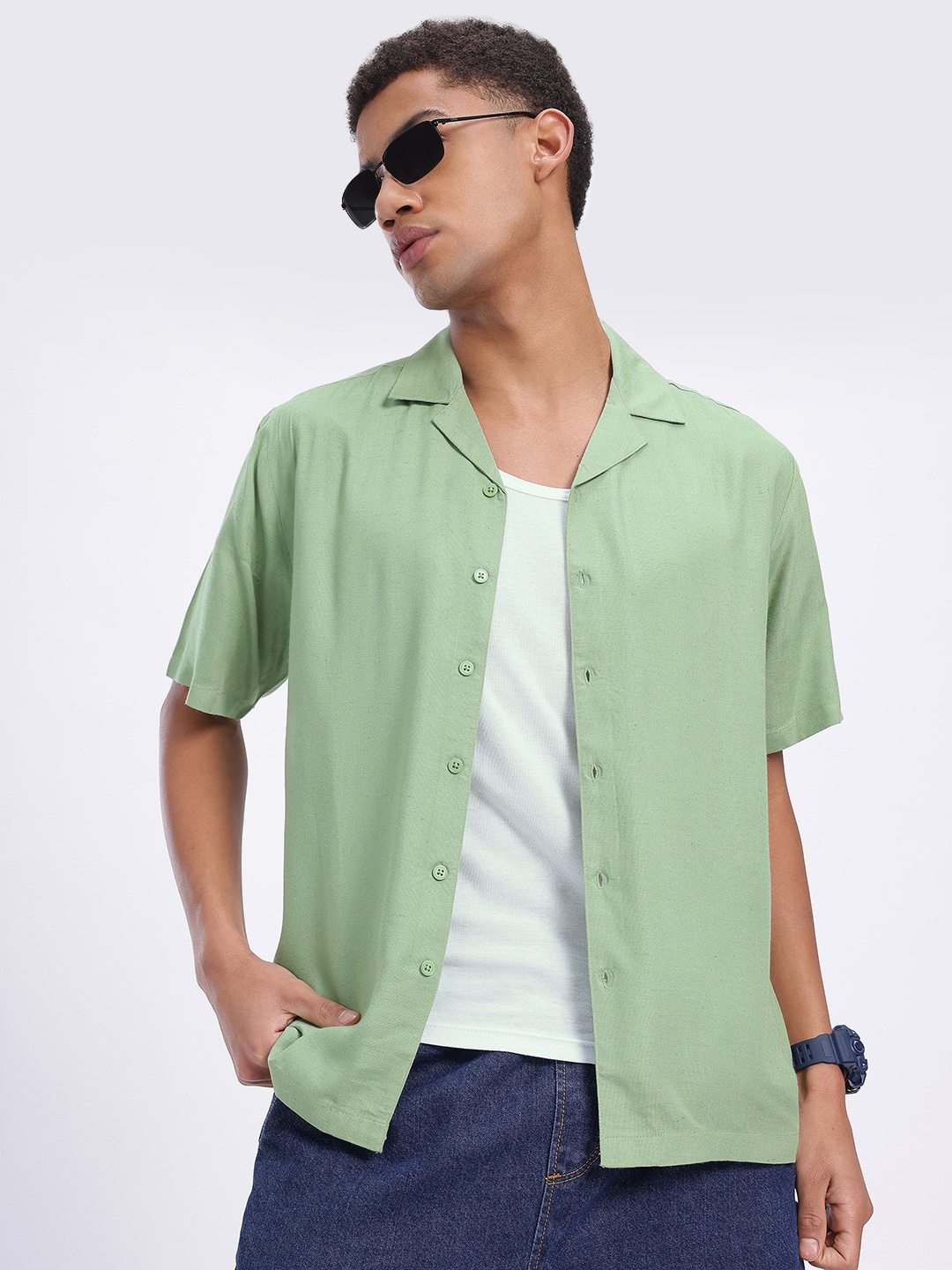 

glitchez Everyday Essential Bowling Shirt, Green