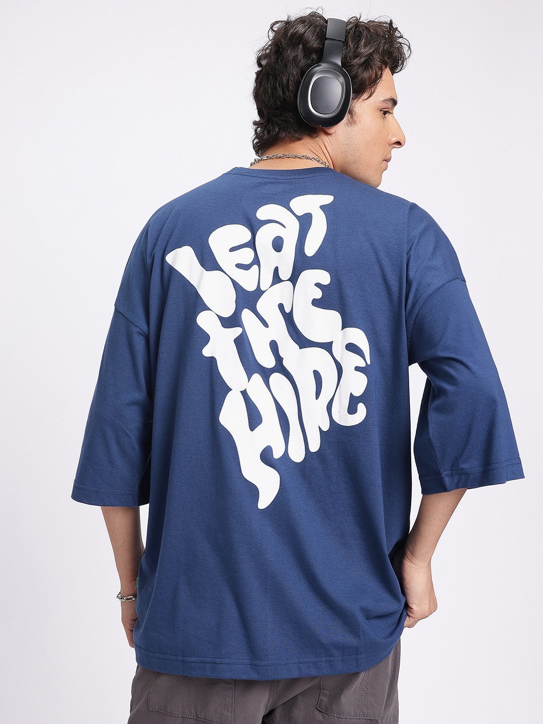 

glitchez Typography Twist Loose-Fit T-Shirt, Blue