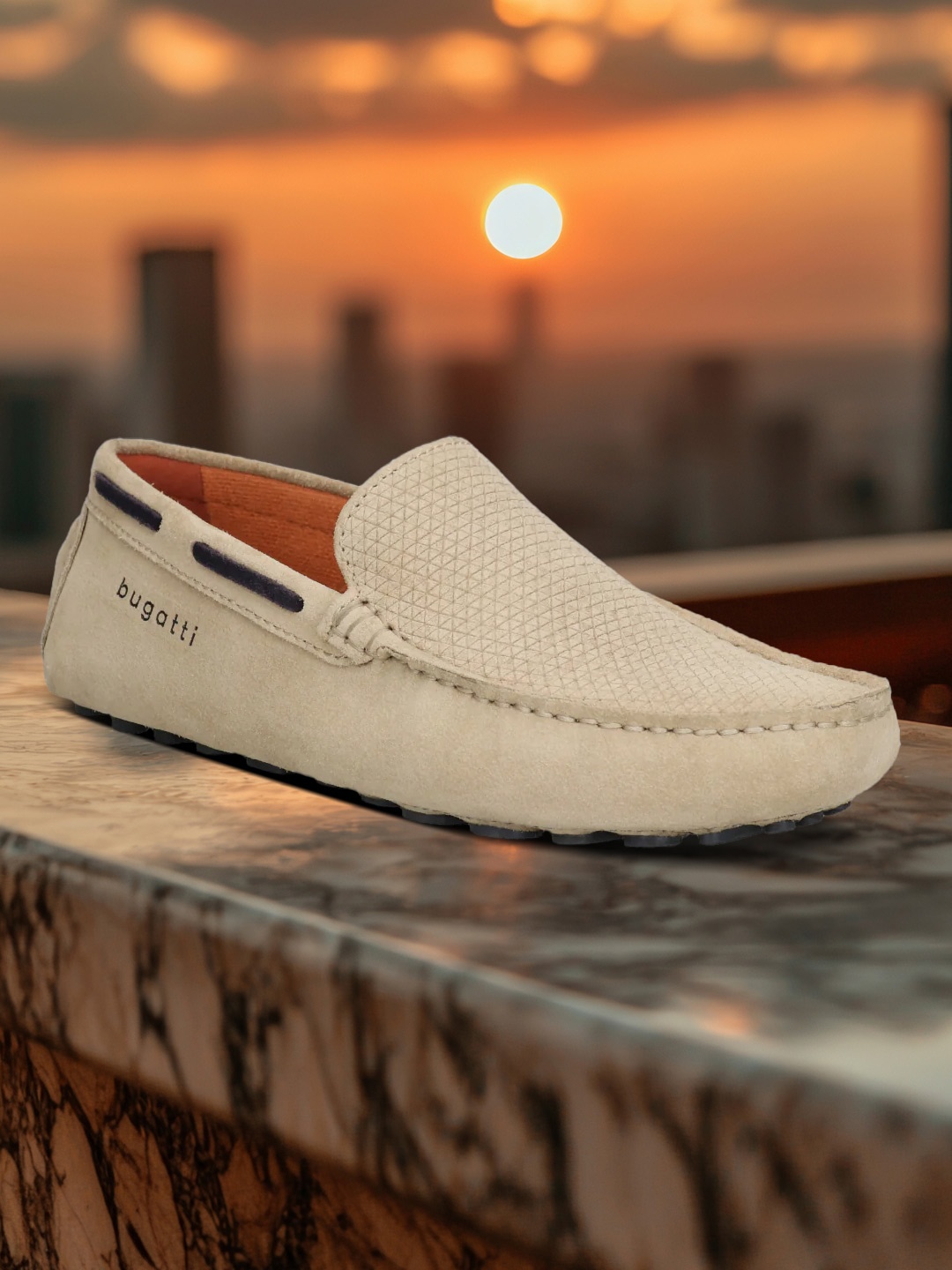 

Bugatti Men Leather Mid-Top Slip On Driving Shoes, Beige