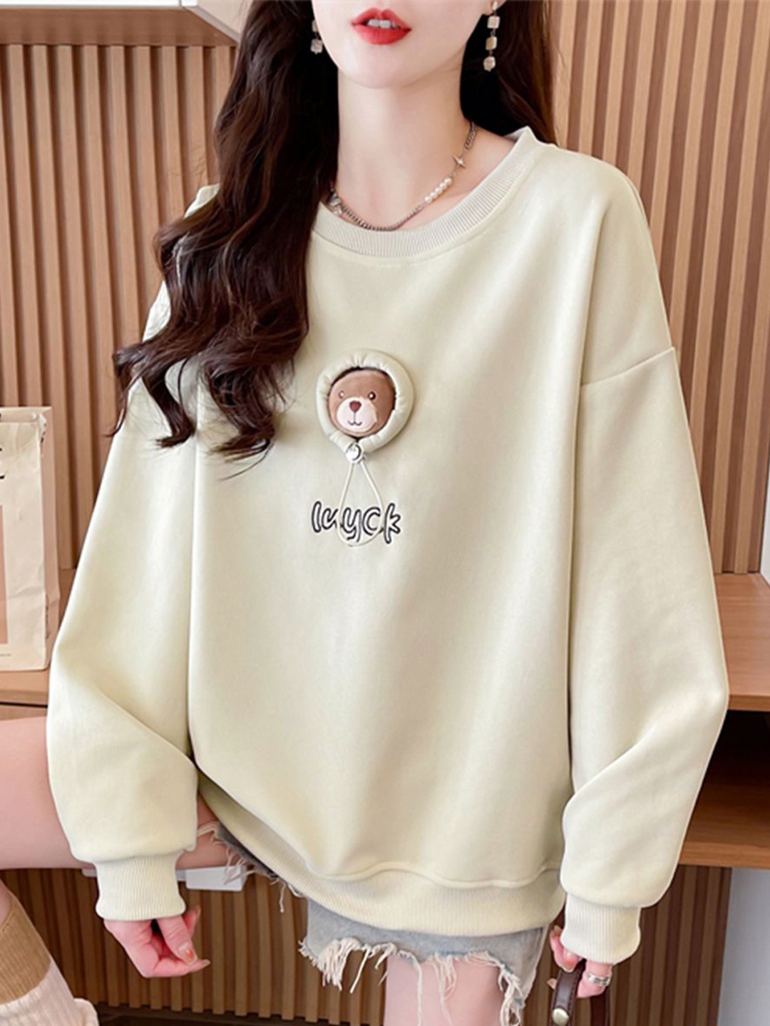 

JC Mode Women Typography Printed Round Neck Sweatshirt, Green