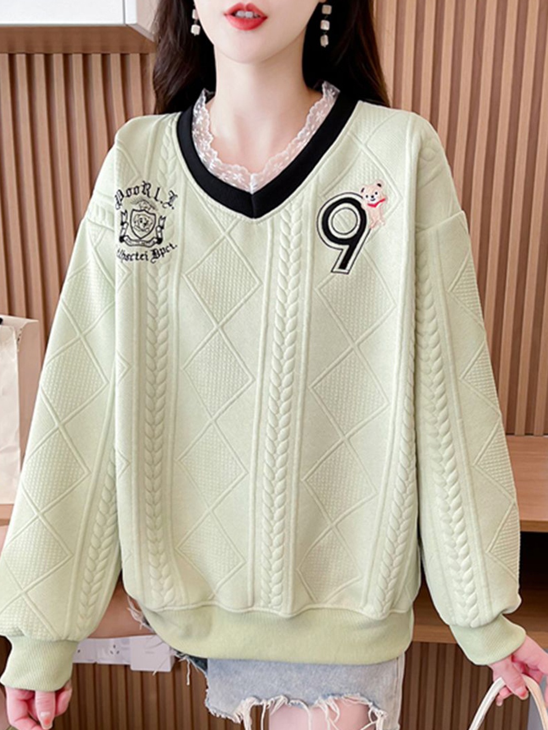 

JC Mode Women V-Neck Sweatshirt, Green