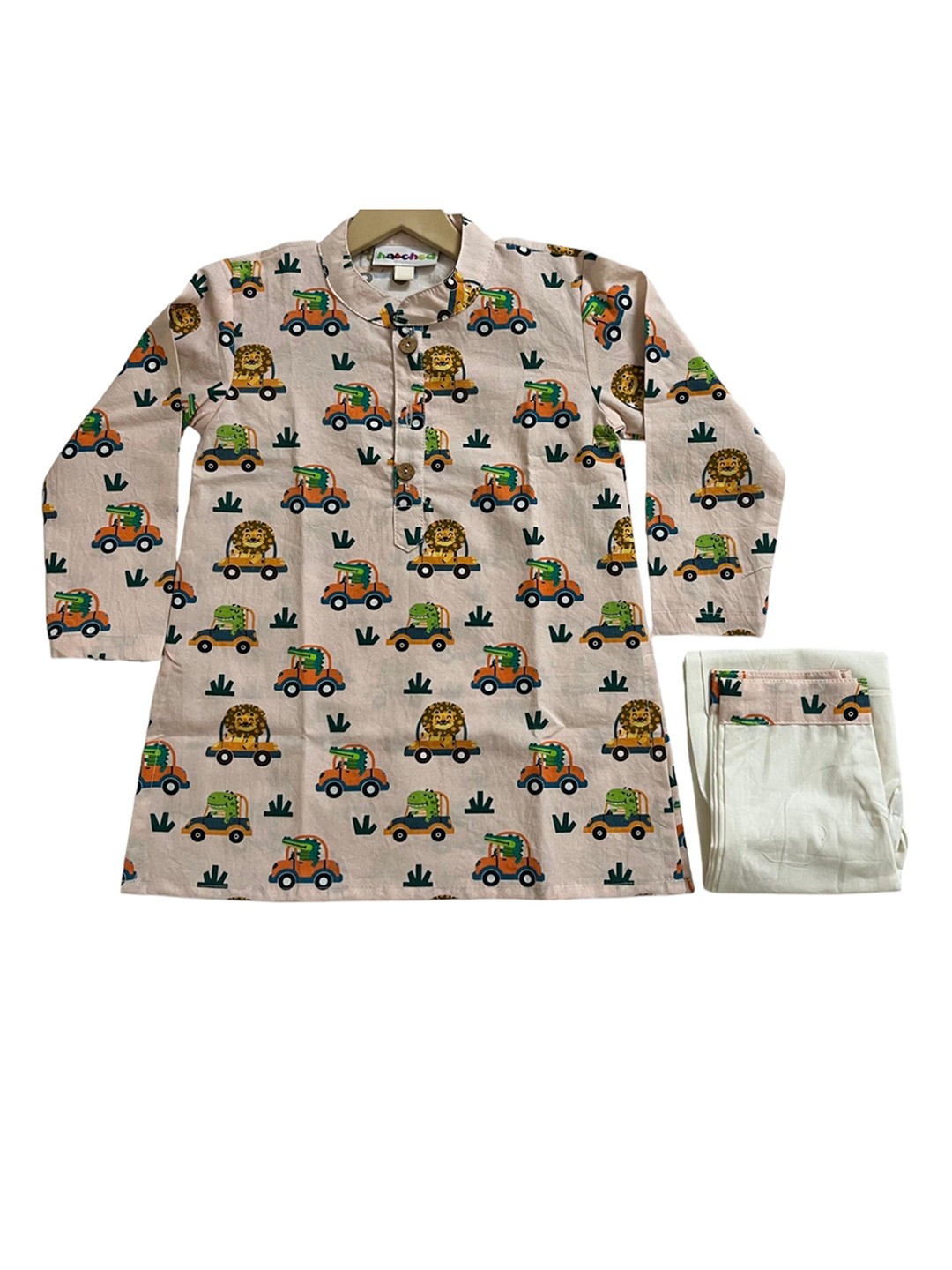 

BAESD Kids Abstract Printed Pure Cotton Straight Kurta With Pyjama, Beige