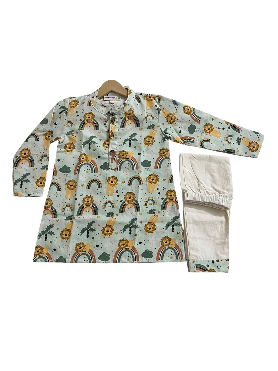 

BAESD Unisex Kids Animal Printed Regular Pure Cotton Kurta with Pyjamas, Green