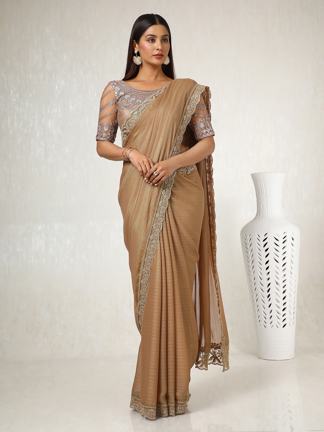 

Soch Sequinned Embellished Pure Chiffon Saree, Beige