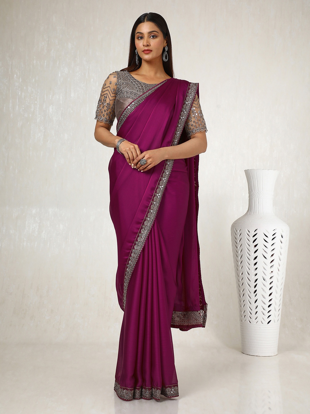 

Soch Embellished Sequinned Pure Crepe Saree, Maroon