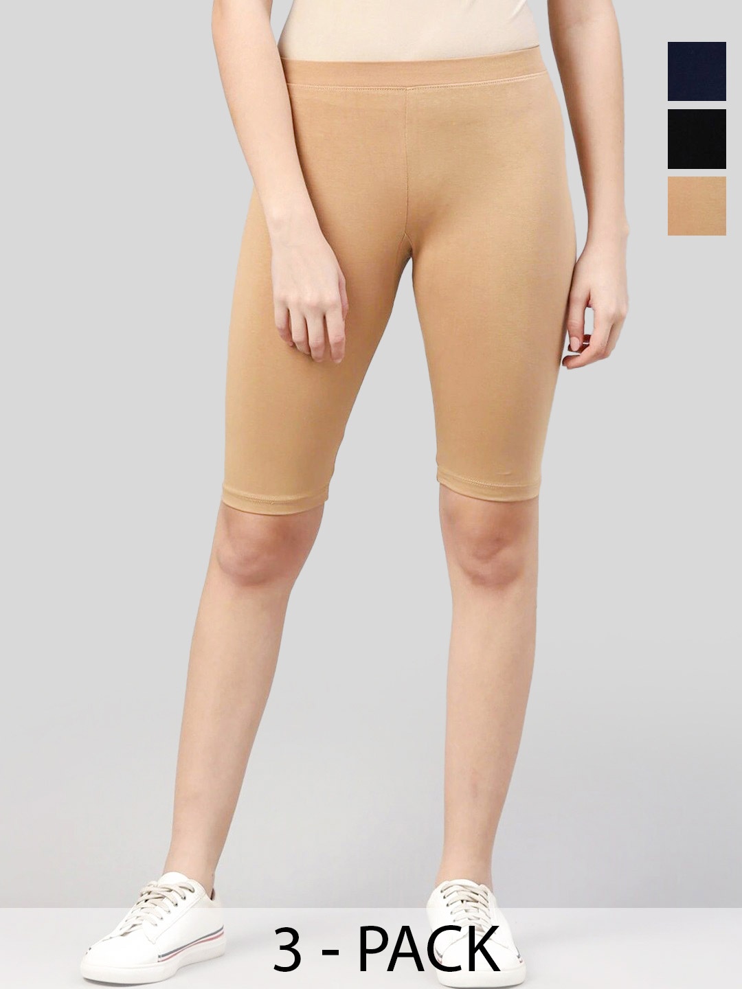 

AMUL COMFY Girls Pure Cotton Pack Of 3 Mid-Rise Cycling Shorts, Nude