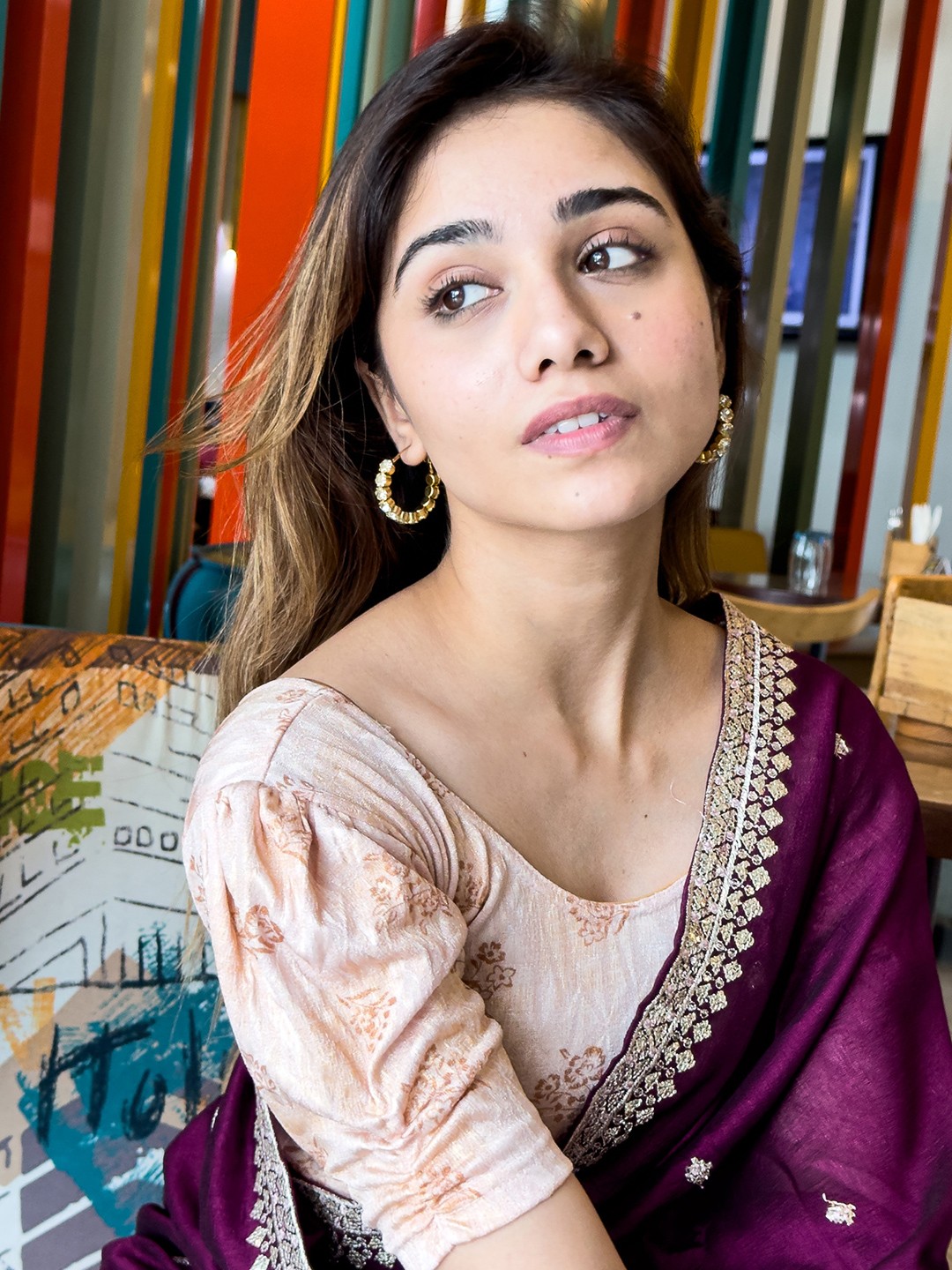 

Bindigasm's Advi Printed Round Neck Saree Blouse, Peach