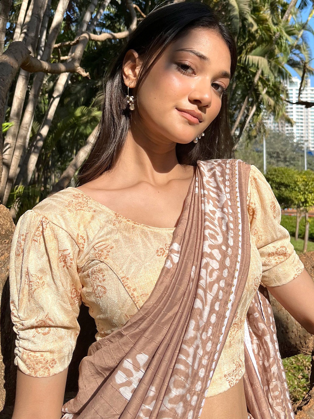 

Bindigasm's Advi Woven Design Stretchable Slip On Blouse, Cream
