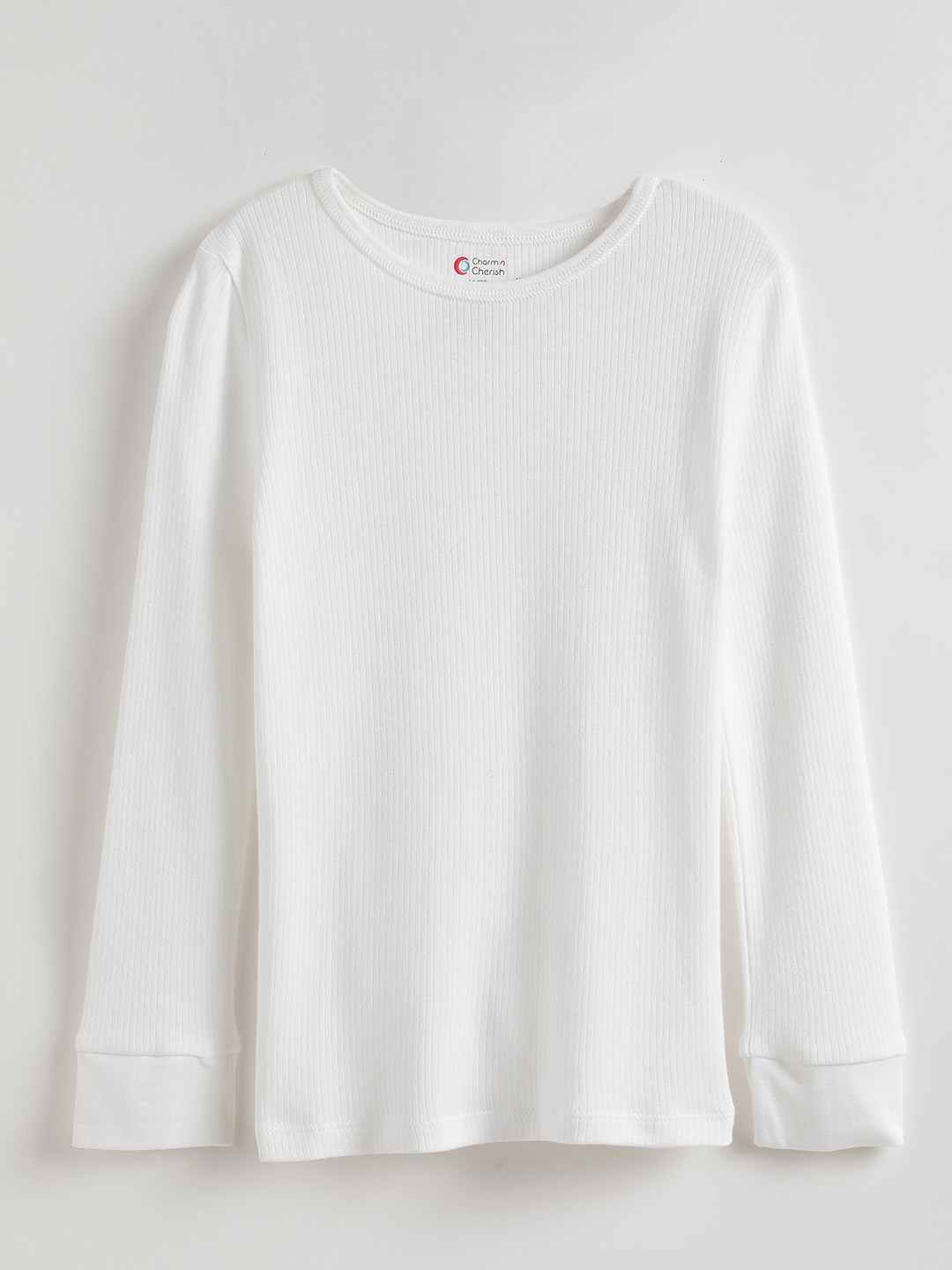 

Charm n Cherish Kids Full Sleeves Round Neck Cotton Thermal Tops, White