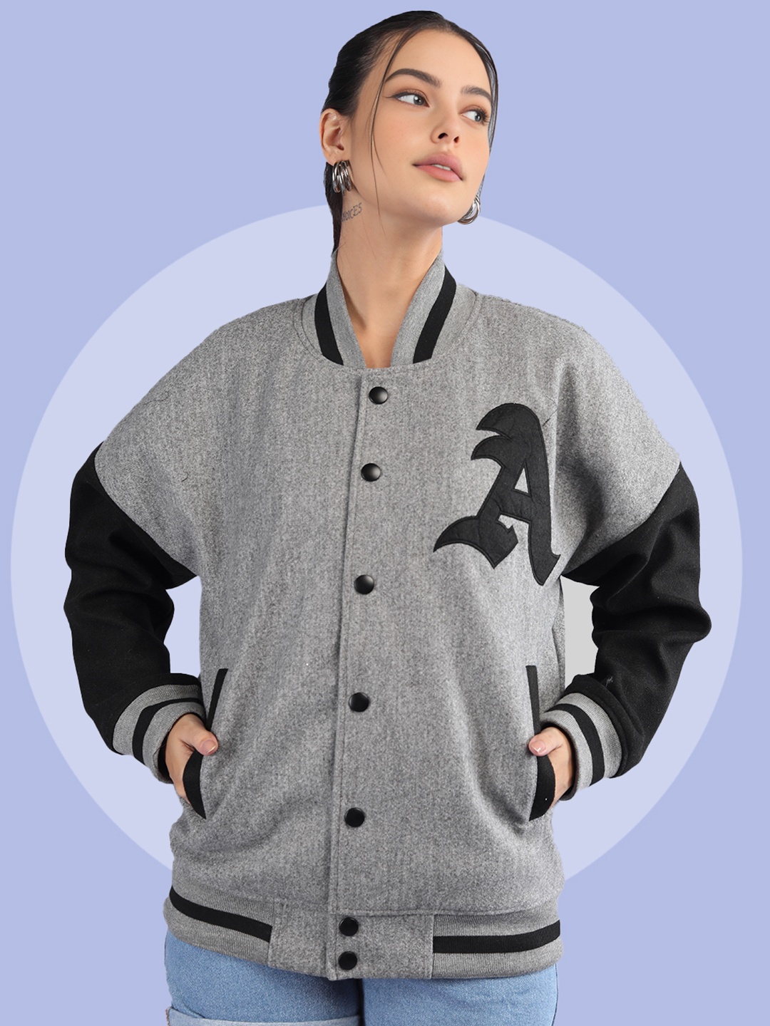 

The Roadster Lifestyle Co Oversized Jackets with Ribbed Cuffs, Silver