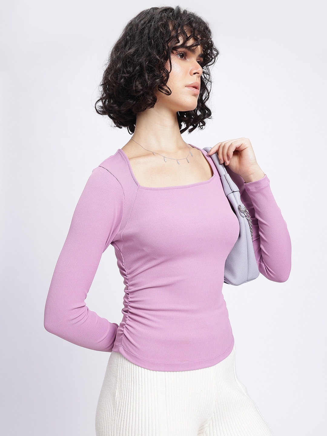 

glitchez Ruched Rave Ribbed Top, Lavender