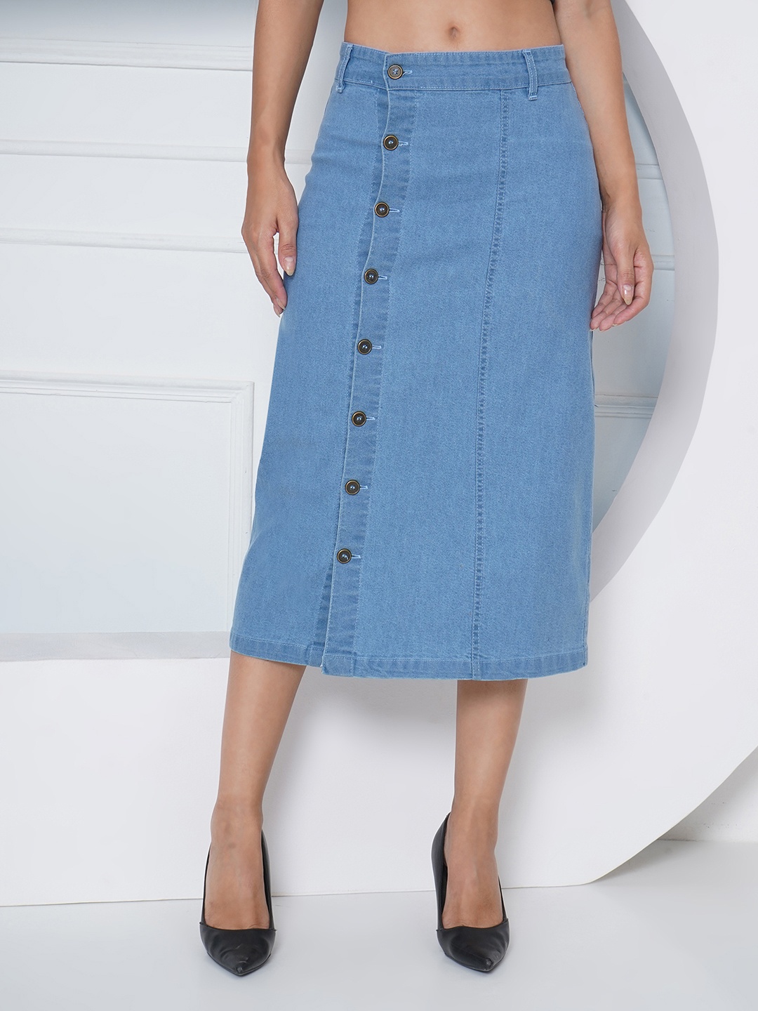 

PUELLA Women Straight Midi Skirts, Blue