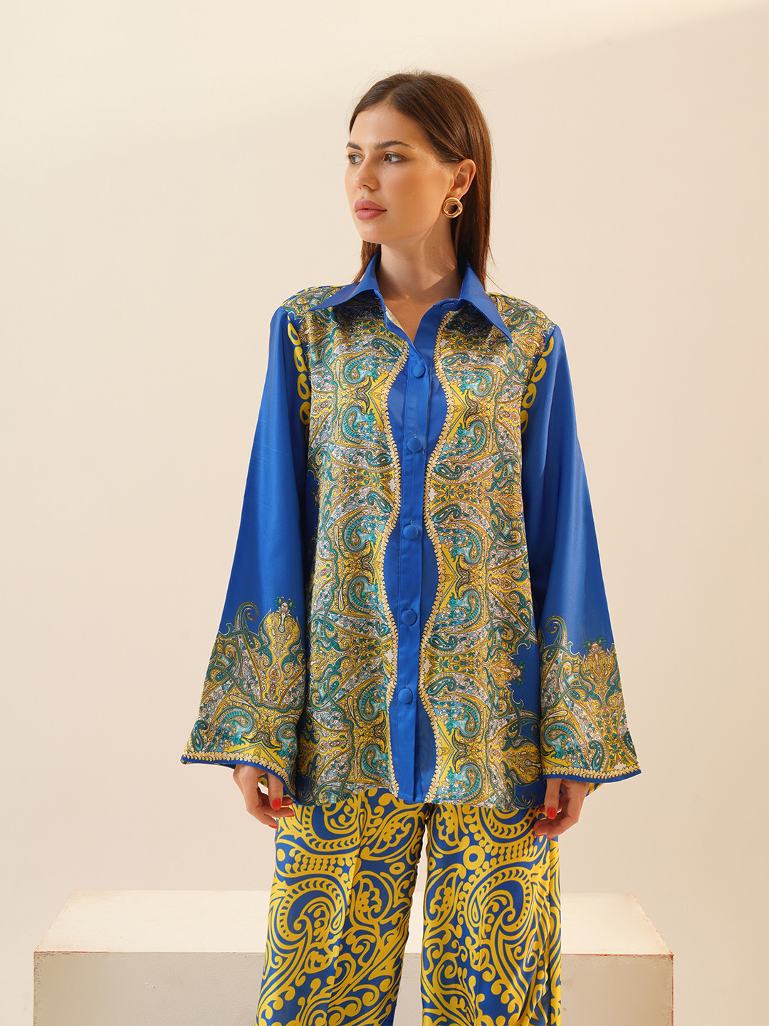 

MQ Marquino Ethinic Motifs Printed Shirt With Trousers, Blue