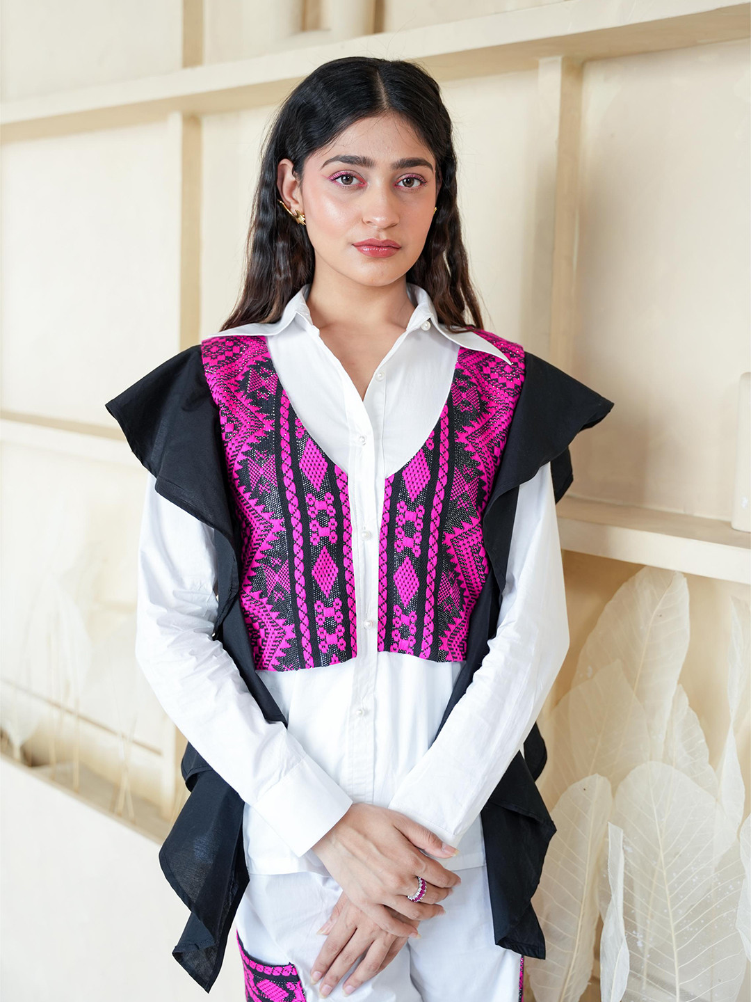 

MQ Marquino Embroidered Frilled Pure Cotton Shirt With Trousers & Jacket, White