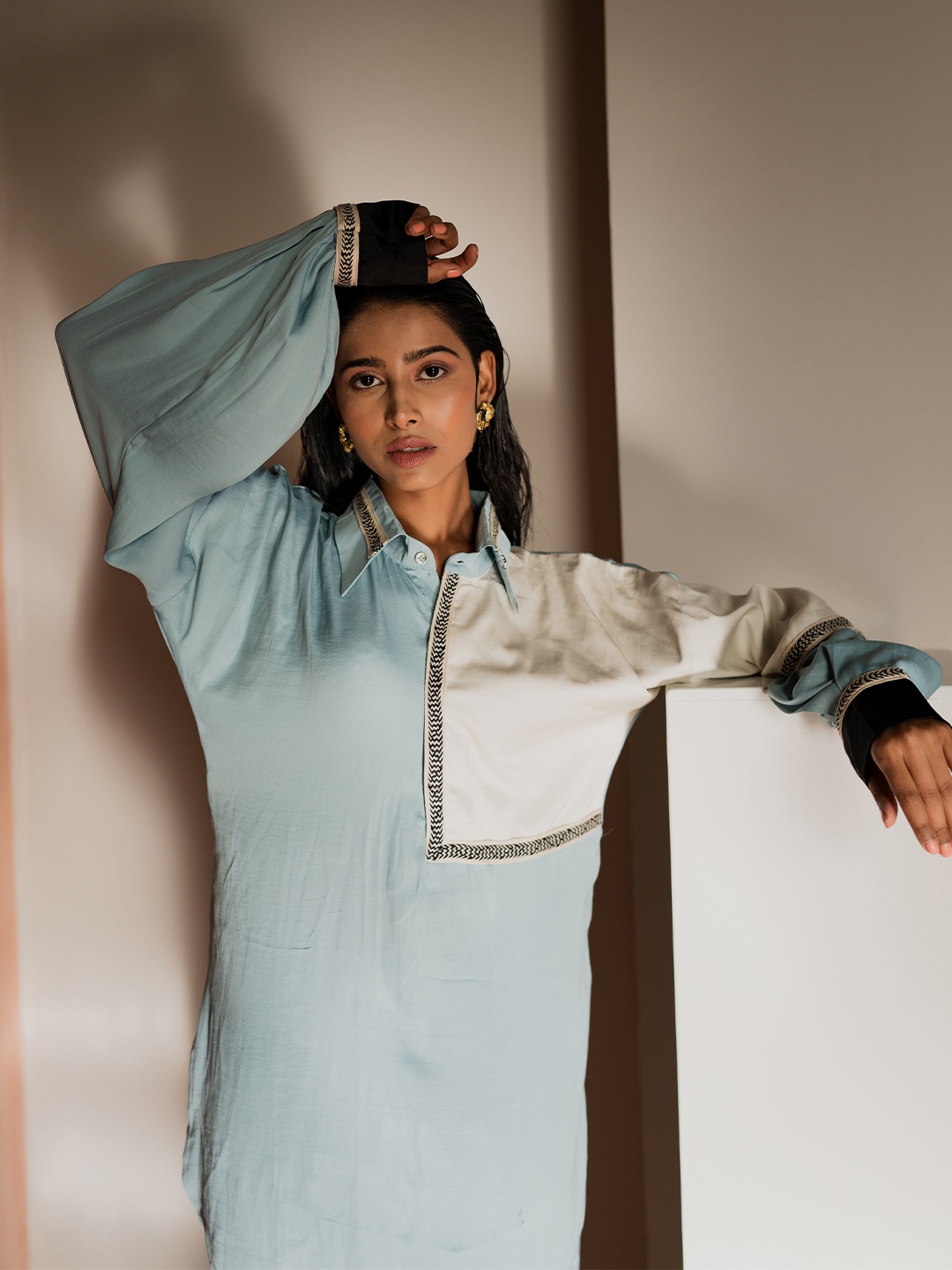 MQ Marquino Colourblocked Long Sleeve Tunic & Trousers, Blue