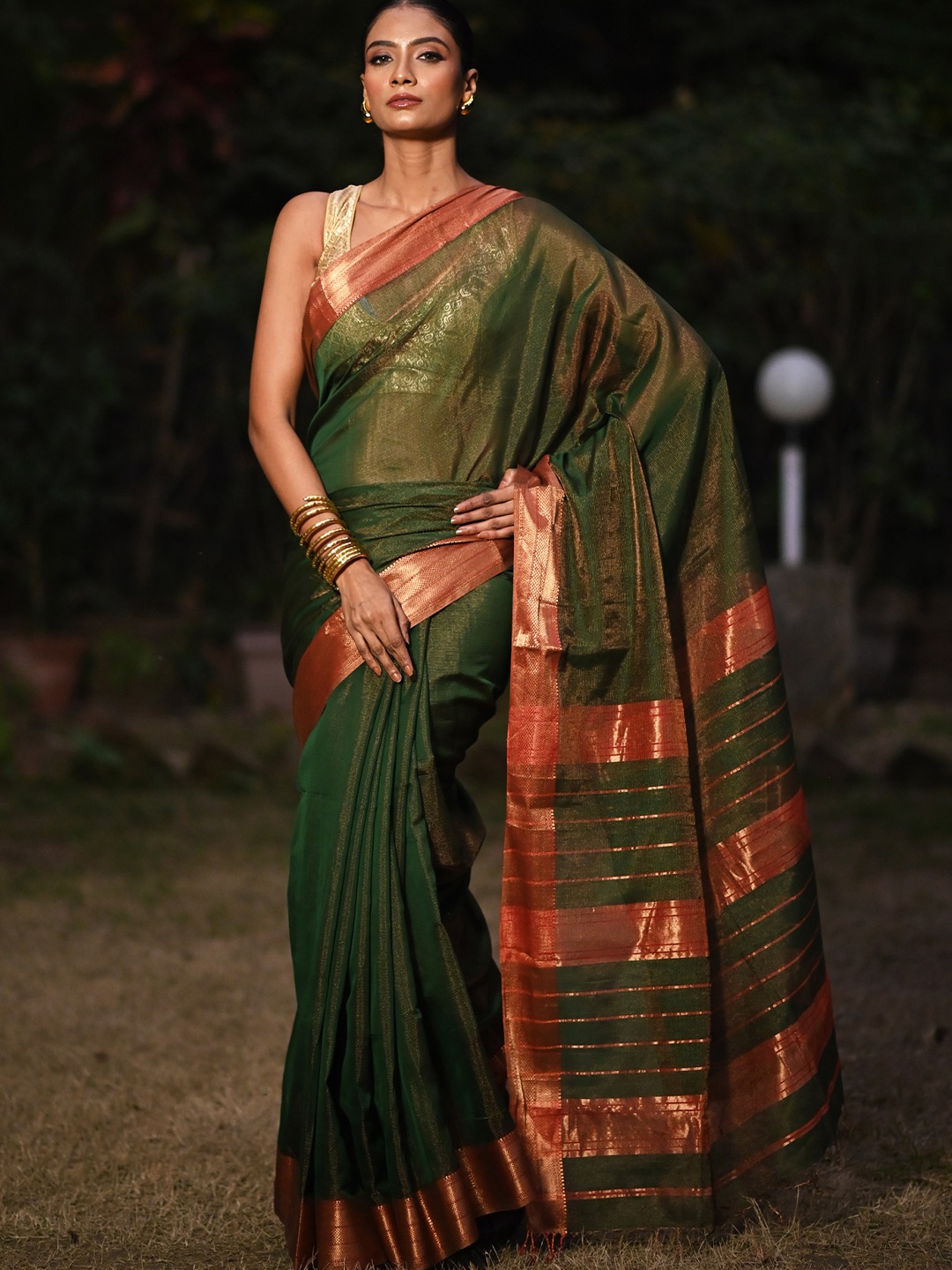 

Unnati Silks Woven Design Zari Handloom Maheshwari Saree, Green