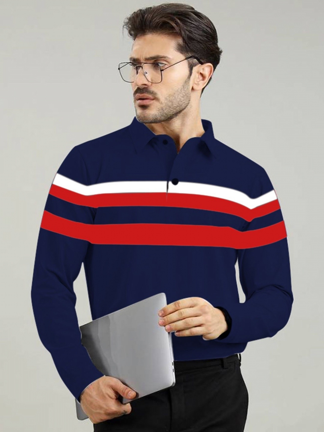 

AUSK Striped Full Sleeve Polo Tshirt, Navy blue