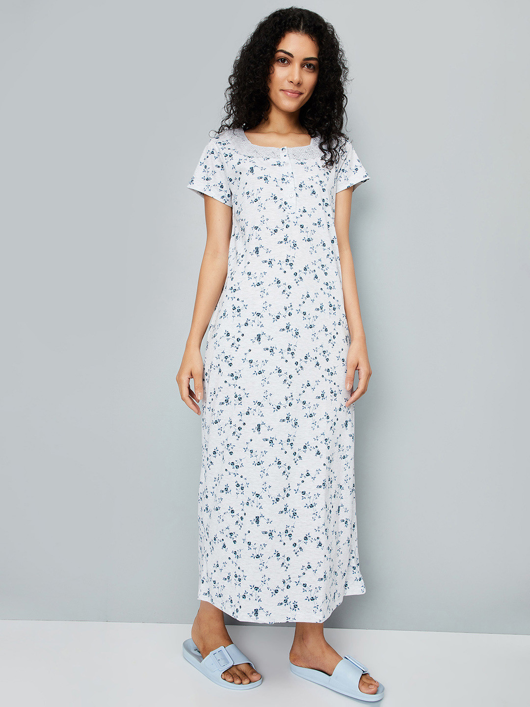 

max Women Printed Maxi Nightdress, White