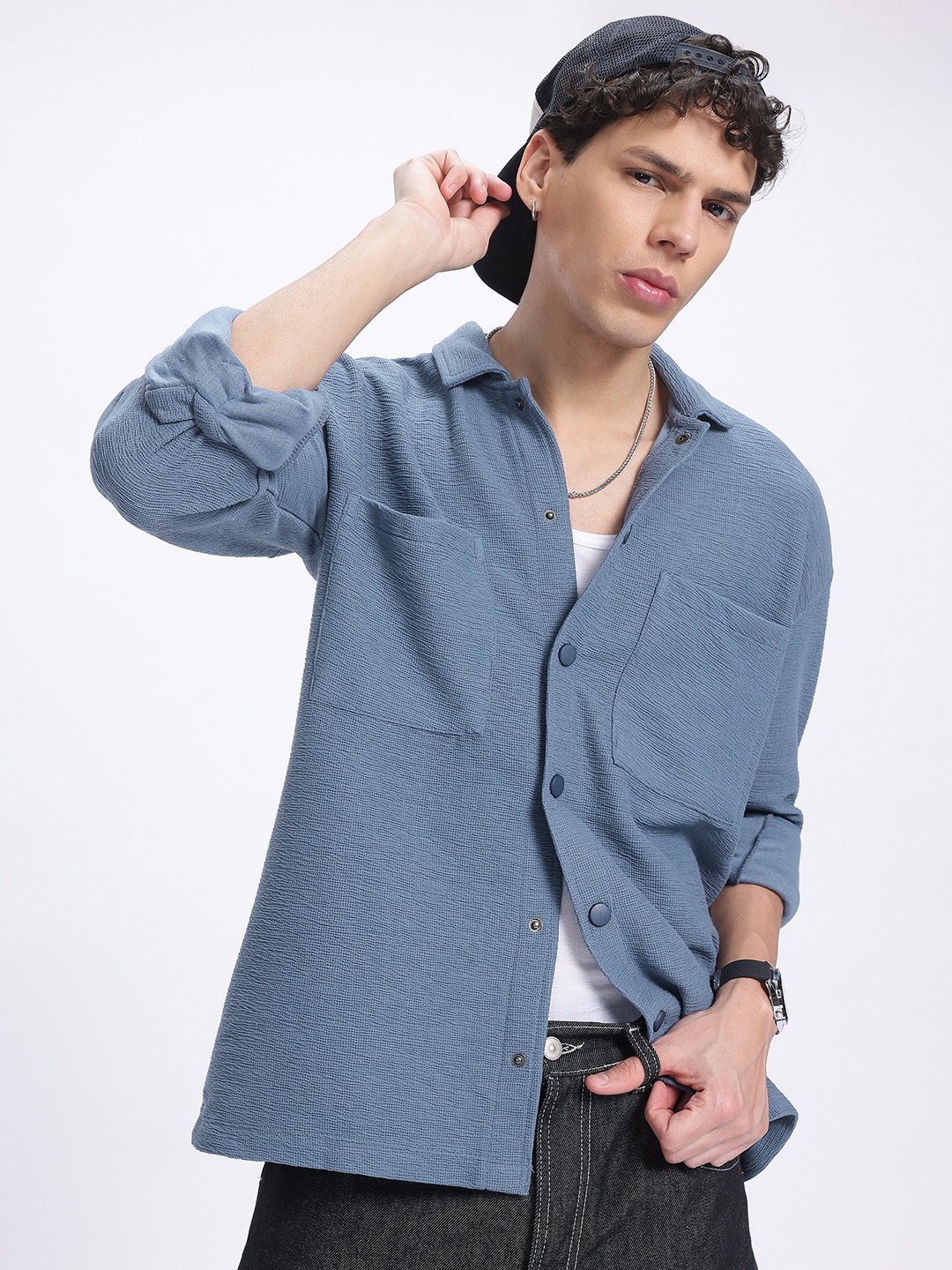 

glitchez Grainy Groove Textured Shirt, Blue