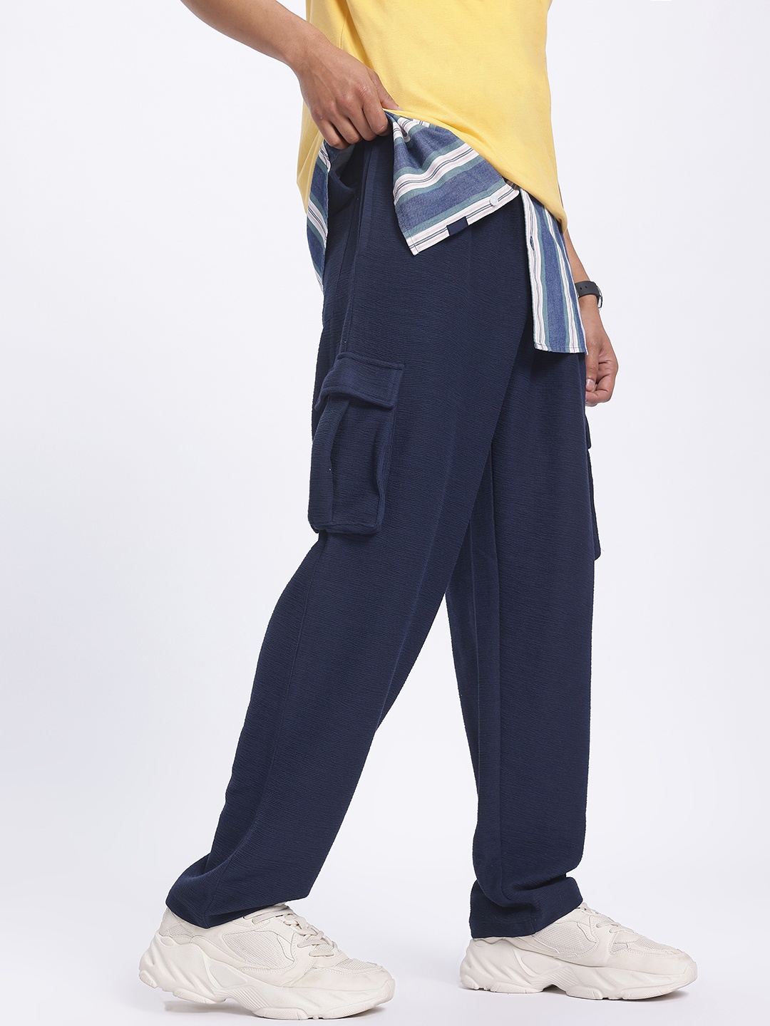 

glitchez Men Casual Comfort Textured Cargo Style Track Pants, Navy blue