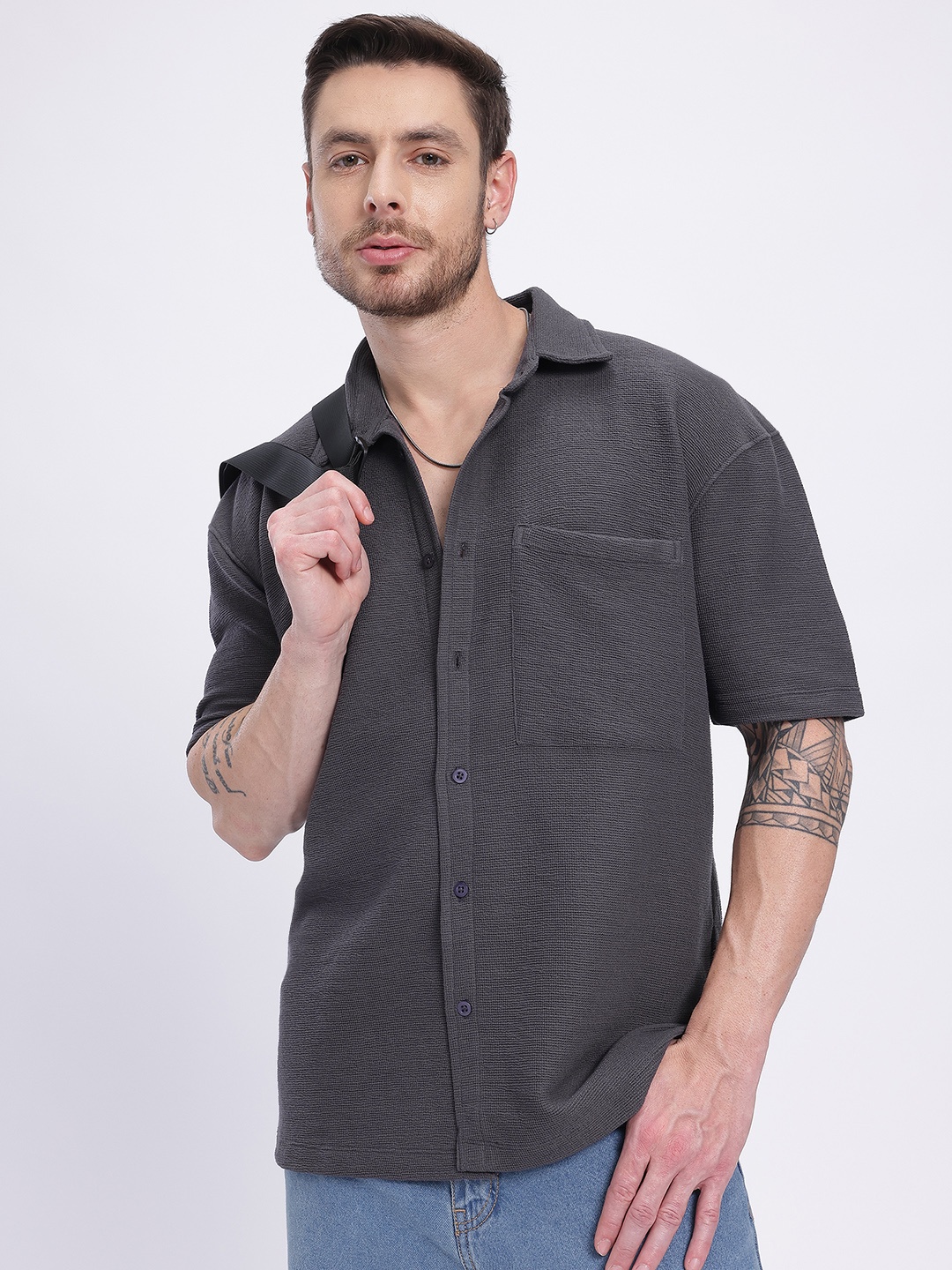 

glitchez Textured Luxe Ottoman Shirt, Charcoal