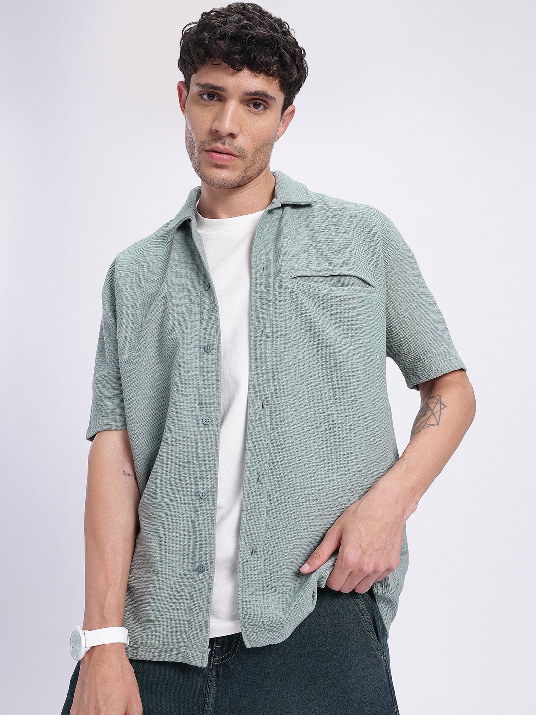 

glitchez Textured Chill Relaxed Shirt, Green