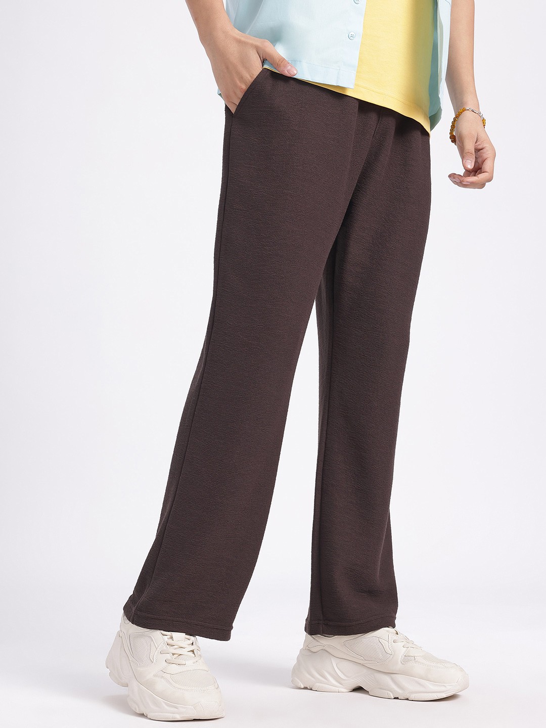 

glitchez Men City Pulse Ottoman Textured Track Pants, Coffee brown