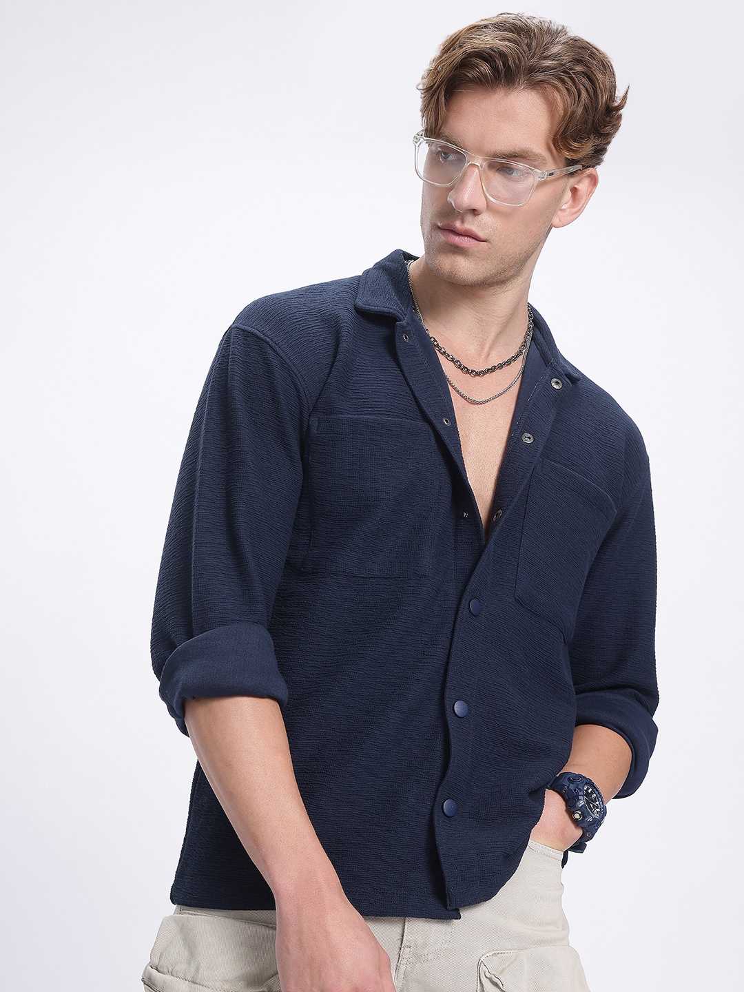 

glitchez Nautical Dream Textured Shirt, Navy blue