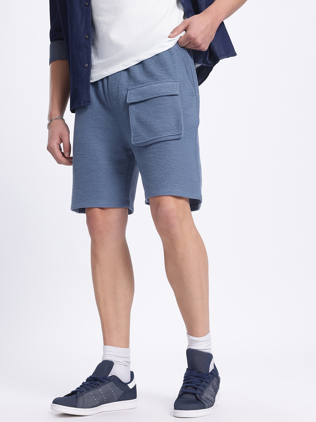 

glitchez Men Urban Ease Textured Shorts, Blue