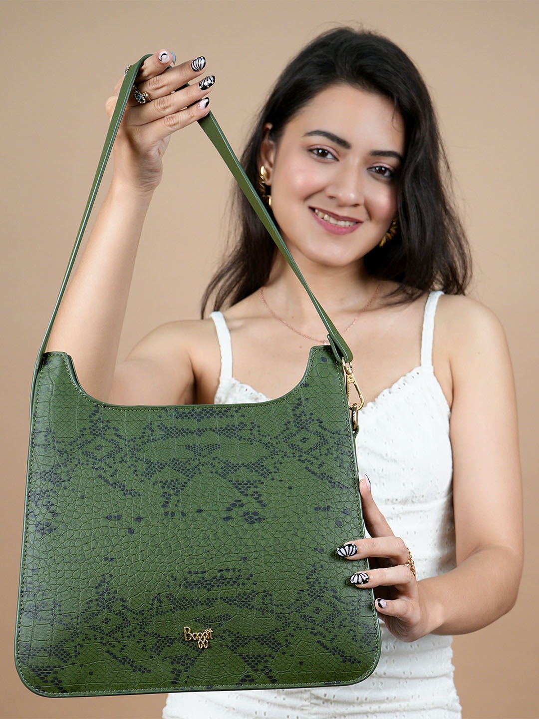 

Baggit PU Structured Hobo Bag with Cut Work, Green